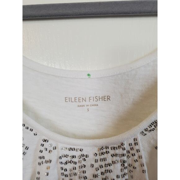 Eileen Fisher 100% Linen White Silver Sequined Relaxed Tank Top, Size Small - Picture 2 of 11
